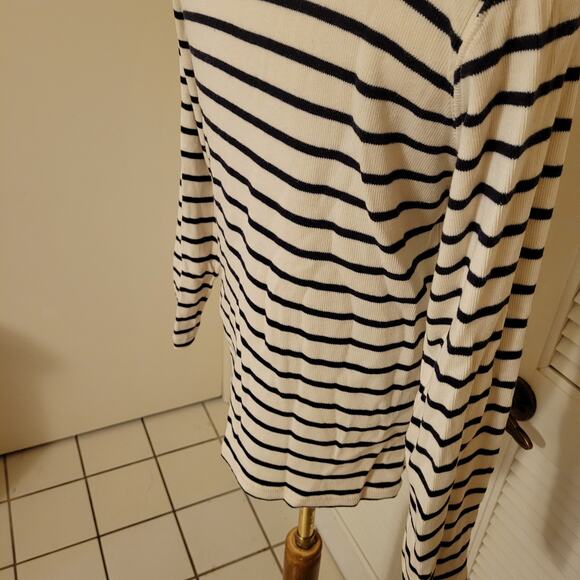 LL Bean Striped Half Zip Pullover Cream Black Medium 90s Y2K Long Sleeve Top - Picture 6 of 8